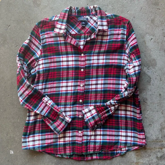 Lands End Red and Green Button Up Flannel (XL) - Picture 1 of 3